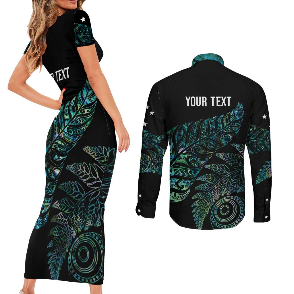 Aotearoa Personalized Lawn Bowls Maori Couples Matching Short Sleeve Bodycon Dress and Long Sleeve Button Shirt New Zealand Paua Shell Tribal Silver Fern - Aussie Hoodie