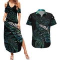 Aotearoa Personalized Lawn Bowls Maori Couples Matching Summer Maxi Dress and Hawaiian Shirt New Zealand Paua Shell Tribal Silver Fern - Aussie Hoodie
