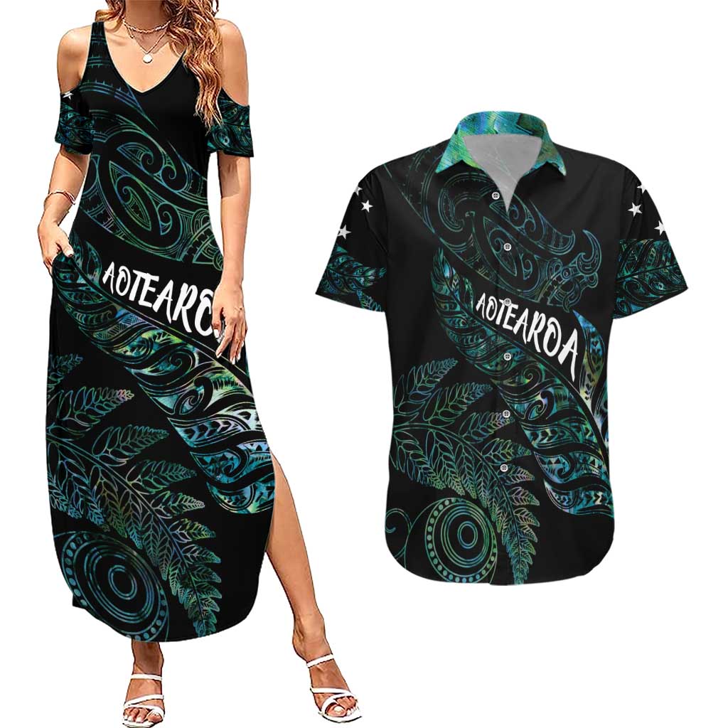 Aotearoa Personalized Lawn Bowls Maori Couples Matching Summer Maxi Dress and Hawaiian Shirt New Zealand Paua Shell Tribal Silver Fern - Aussie Hoodie