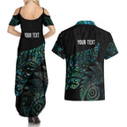 Aotearoa Personalized Lawn Bowls Maori Couples Matching Summer Maxi Dress and Hawaiian Shirt New Zealand Paua Shell Tribal Silver Fern - Aussie Hoodie