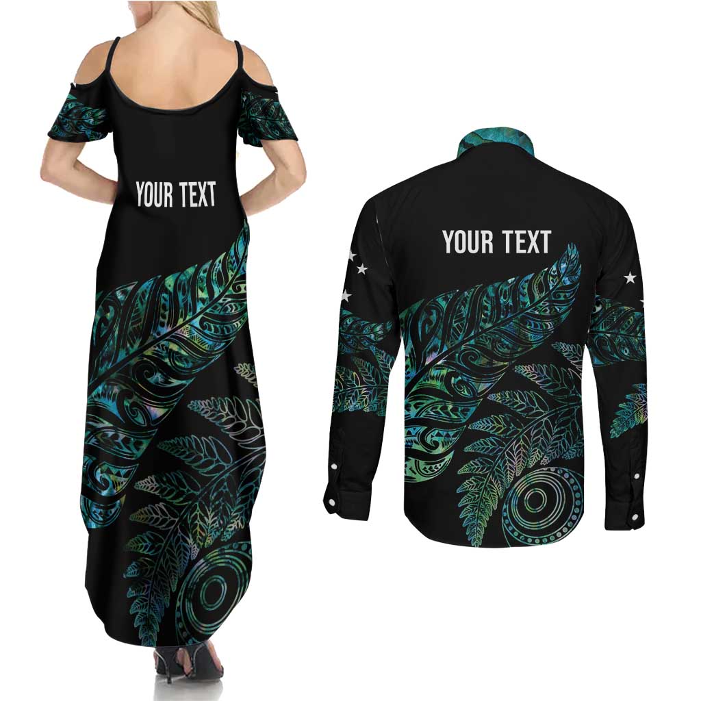 Aotearoa Personalized Lawn Bowls Maori Couples Matching Summer Maxi Dress and Long Sleeve Button Shirt New Zealand Paua Shell Tribal Silver Fern - Aussie Hoodie