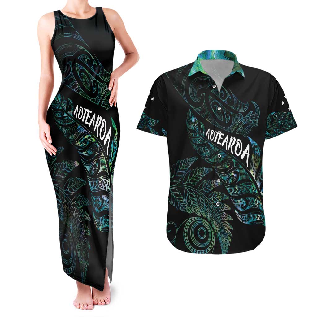 Aotearoa Personalized Lawn Bowls Maori Couples Matching Tank Maxi Dress and Hawaiian Shirt New Zealand Paua Shell Tribal Silver Fern - Aussie Hoodie