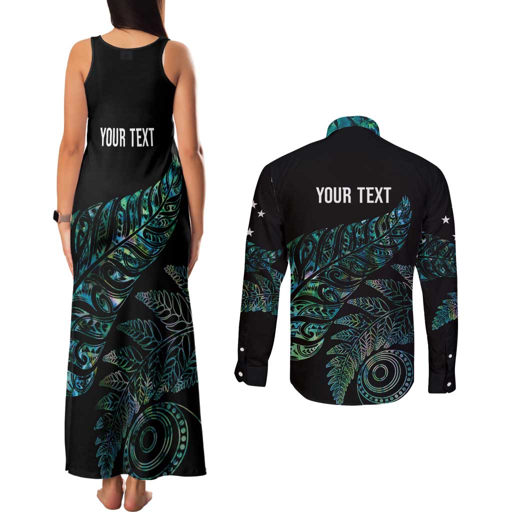 Aotearoa Personalized Lawn Bowls Maori Couples Matching Tank Maxi Dress and Long Sleeve Button Shirt New Zealand Paua Shell Tribal Silver Fern - Aussie Hoodie