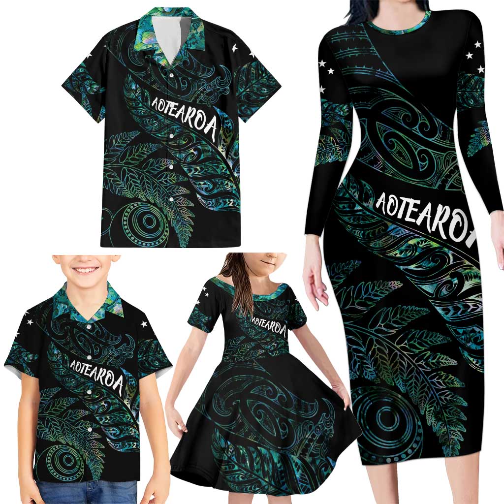 Aotearoa Personalized Lawn Bowls Maori Family Matching Long Sleeve Bodycon Dress and Hawaiian Shirt New Zealand Paua Shell Tribal Silver Fern - Aussie Hoodie