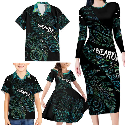 Aotearoa Personalized Lawn Bowls Maori Family Matching Long Sleeve Bodycon Dress and Hawaiian Shirt New Zealand Paua Shell Tribal Silver Fern - Aussie Hoodie