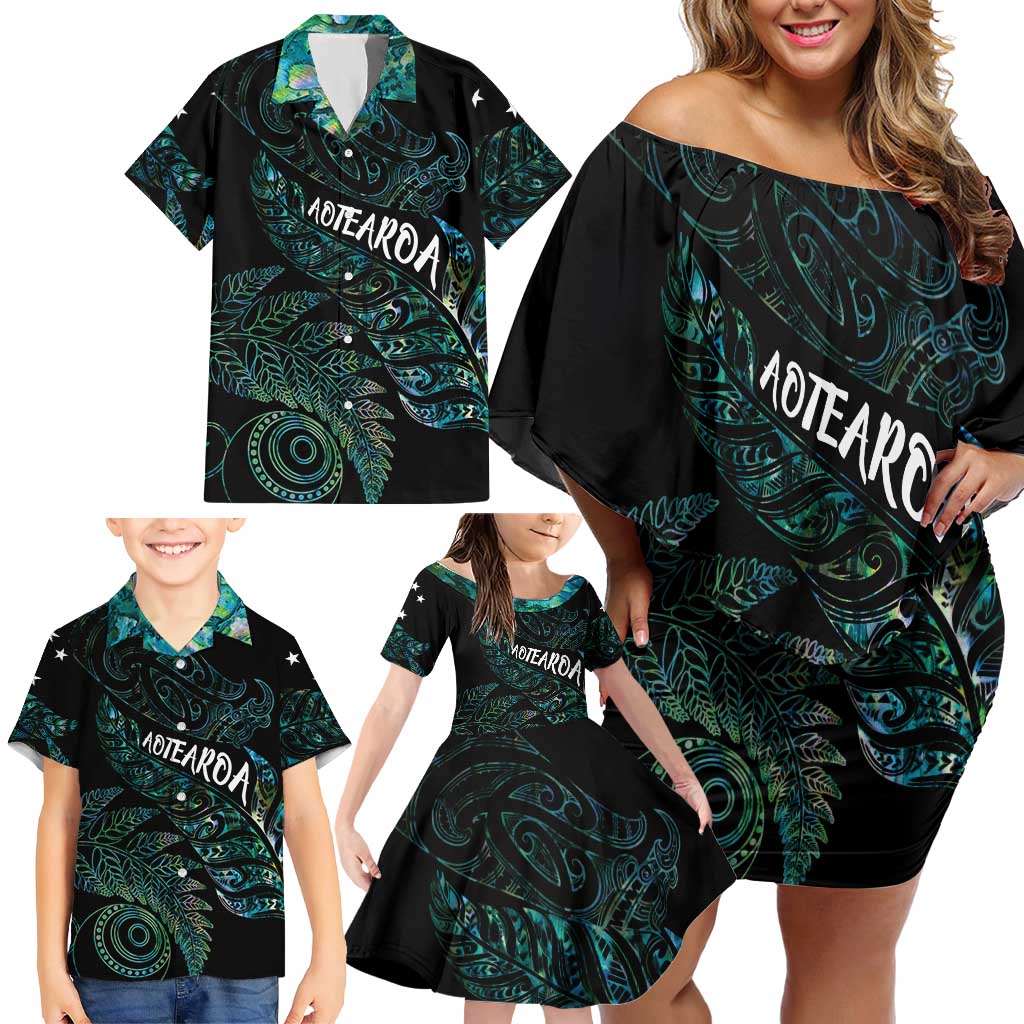 Aotearoa Personalized Lawn Bowls Maori Family Matching Off Shoulder Short Dress and Hawaiian Shirt New Zealand Paua Shell Tribal Silver Fern - Aussie Hoodie