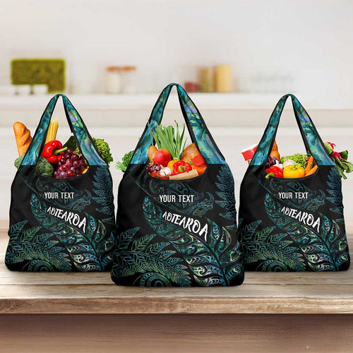 Aotearoa Personalized Lawn Bowls Maori Grocery Bag New Zealand Paua Shell Tribal Silver Fern - Aussie Hoodie