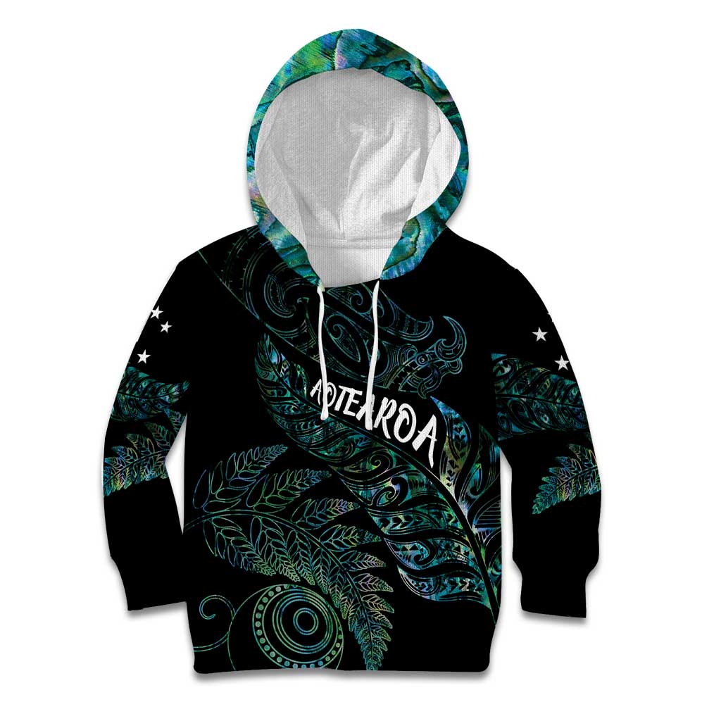 Aotearoa Personalized Lawn Bowls Maori Kid Hoodie New Zealand Paua Shell Tribal Silver Fern - Aussie Hoodie