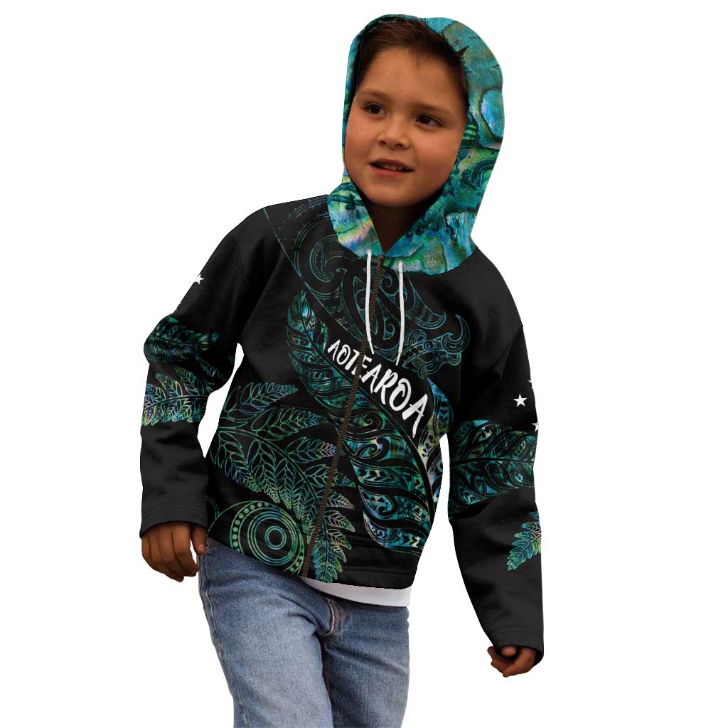 Aotearoa Personalized Lawn Bowls Maori Kid Hoodie New Zealand Paua Shell Tribal Silver Fern - Aussie Hoodie