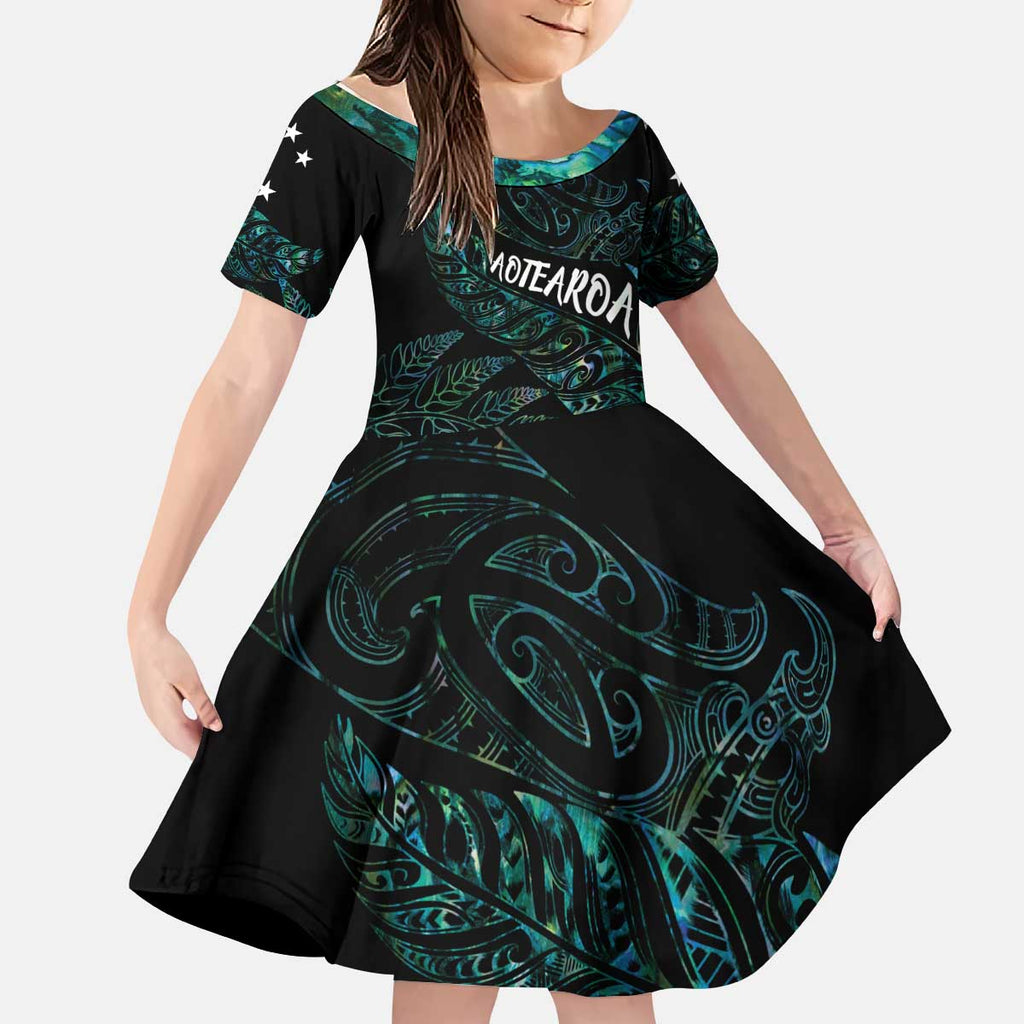 Aotearoa Personalized Lawn Bowls Maori Kid Short Sleeve Dress New Zealand Paua Shell Tribal Silver Fern - Aussie Hoodie