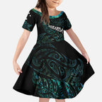 Aotearoa Personalized Lawn Bowls Maori Kid Short Sleeve Dress New Zealand Paua Shell Tribal Silver Fern - Aussie Hoodie
