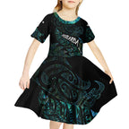 Aotearoa Personalized Lawn Bowls Maori Kid Short Sleeve Dress New Zealand Paua Shell Tribal Silver Fern - Aussie Hoodie