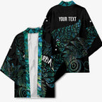 Aotearoa Personalized Lawn Bowls Maori Kimono New Zealand Paua Shell Tribal Silver Fern - Aussie Hoodie