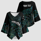 Aotearoa Personalized Lawn Bowls Maori Kimono Sleeve Blouse New Zealand Paua Shell Tribal Silver Fern - Aussie Hoodie