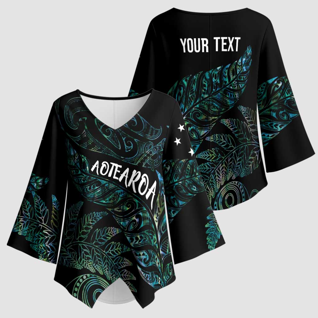 Aotearoa Personalized Lawn Bowls Maori Kimono Sleeve Blouse New Zealand Paua Shell Tribal Silver Fern - Aussie Hoodie