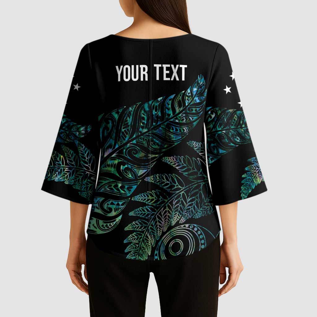 Aotearoa Personalized Lawn Bowls Maori Kimono Sleeve Blouse New Zealand Paua Shell Tribal Silver Fern - Aussie Hoodie