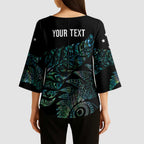Aotearoa Personalized Lawn Bowls Maori Kimono Sleeve Blouse New Zealand Paua Shell Tribal Silver Fern - Aussie Hoodie