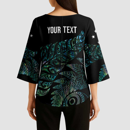 Aotearoa Personalized Lawn Bowls Maori Kimono Sleeve Blouse New Zealand Paua Shell Tribal Silver Fern - Aussie Hoodie