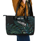 Aotearoa Personalized Lawn Bowls Maori Leather Tote Bag New Zealand Paua Shell Tribal Silver Fern - Aussie Hoodie