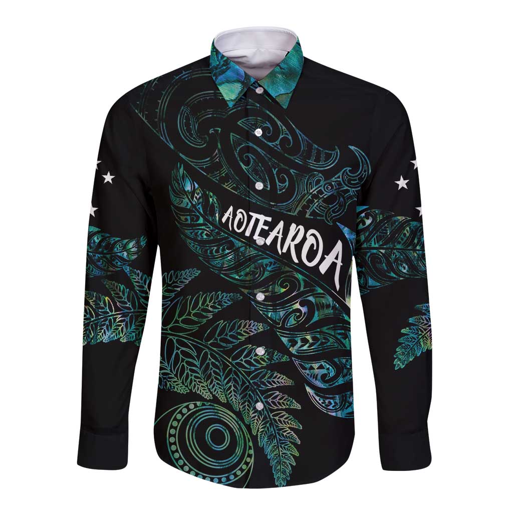 Aotearoa Personalized Lawn Bowls Maori Long Sleeve Button Shirt New Zealand Paua Shell Tribal Silver Fern - Aussie Hoodie