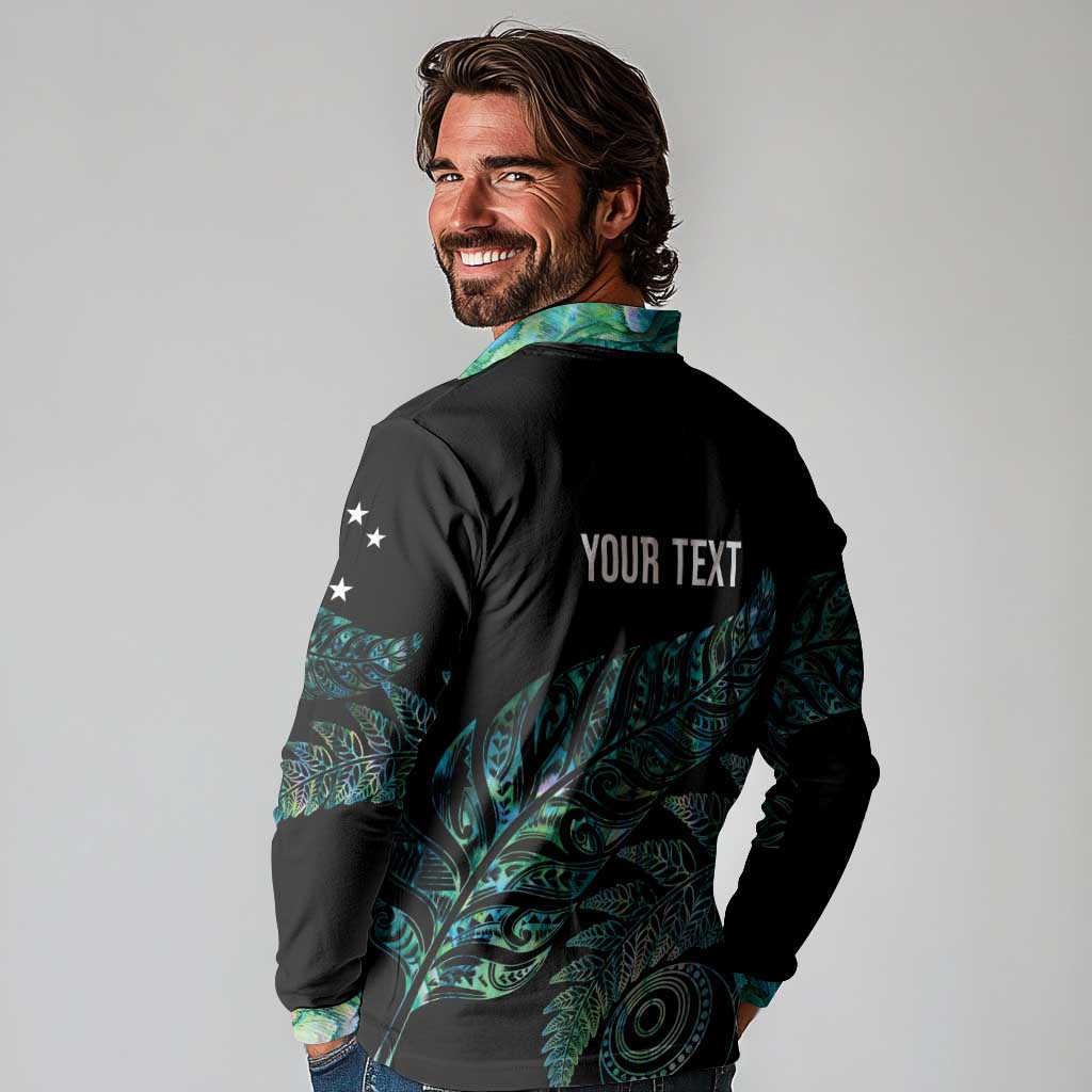 Aotearoa Personalized Lawn Bowls Maori Long Sleeve Polo Shirt New Zealand Paua Shell Tribal Silver Fern - Aussie Hoodie