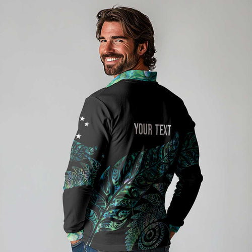 Aotearoa Personalized Lawn Bowls Maori Long Sleeve Polo Shirt New Zealand Paua Shell Tribal Silver Fern - Aussie Hoodie