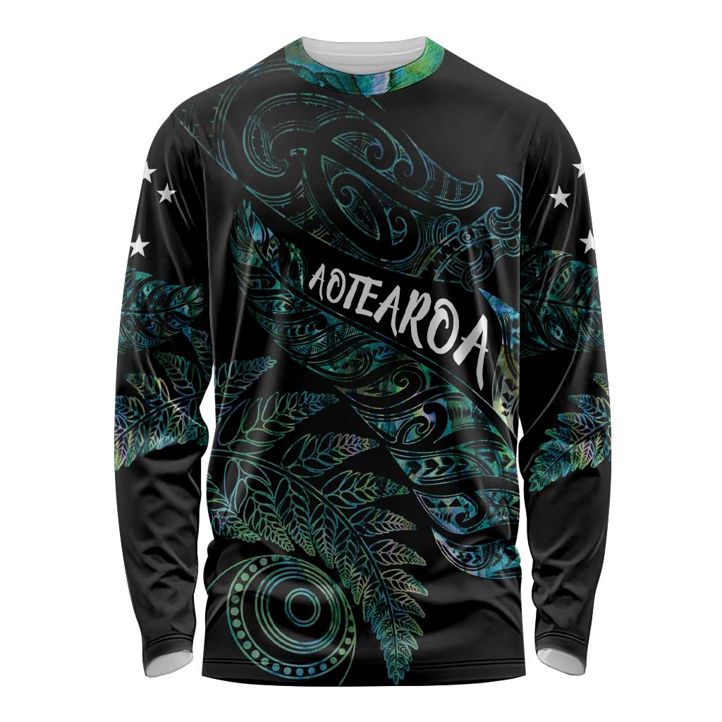 Aotearoa Personalized Lawn Bowls Maori Long Sleeve Shirt New Zealand Paua Shell Tribal Silver Fern - Aussie Hoodie