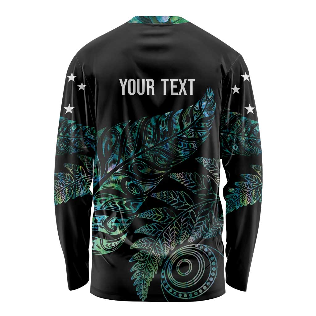 Aotearoa Personalized Lawn Bowls Maori Long Sleeve Shirt New Zealand Paua Shell Tribal Silver Fern - Aussie Hoodie