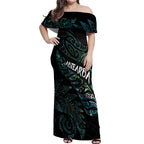 Aotearoa Personalized Lawn Bowls Maori Off Shoulder Maxi Dress New Zealand Paua Shell Tribal Silver Fern - Aussie Hoodie