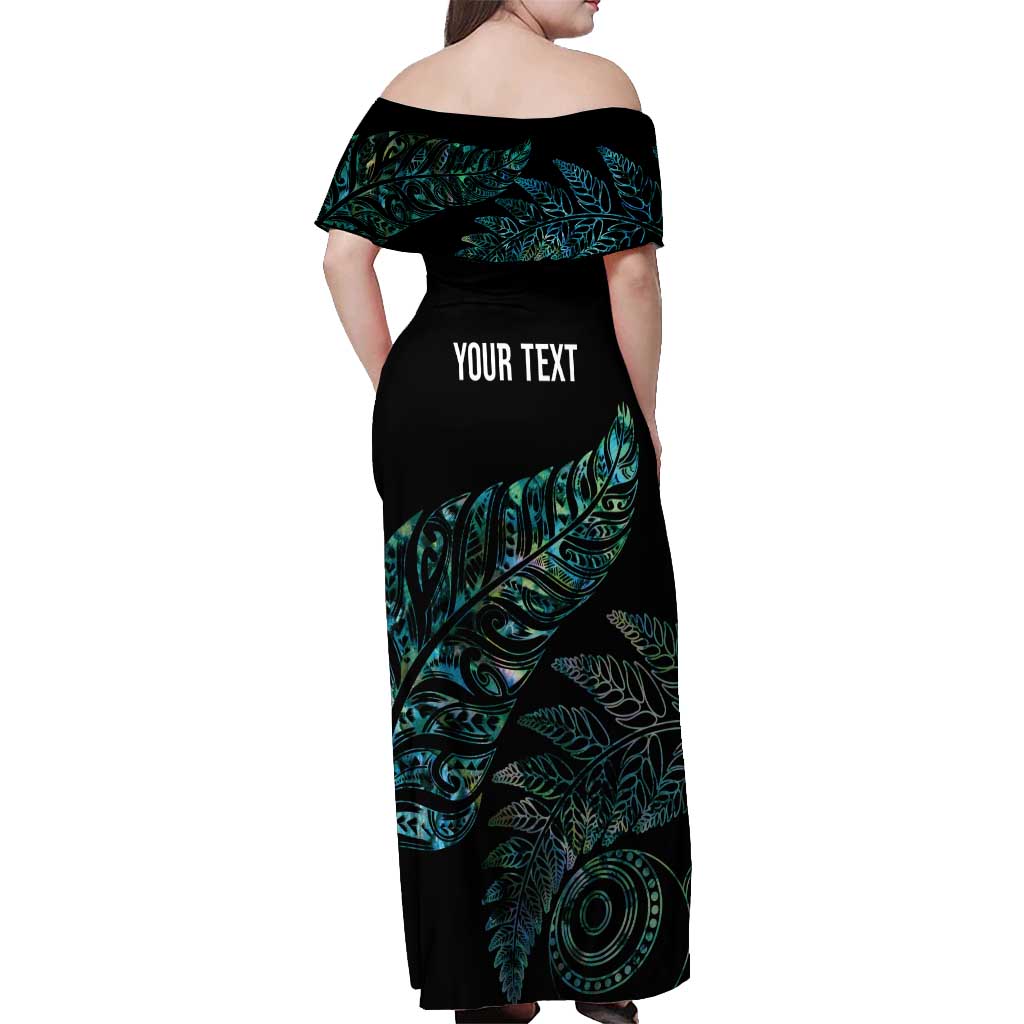 Aotearoa Personalized Lawn Bowls Maori Off Shoulder Maxi Dress New Zealand Paua Shell Tribal Silver Fern - Aussie Hoodie