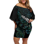 Aotearoa Personalized Lawn Bowls Maori Off Shoulder Short Dress New Zealand Paua Shell Tribal Silver Fern - Aussie Hoodie
