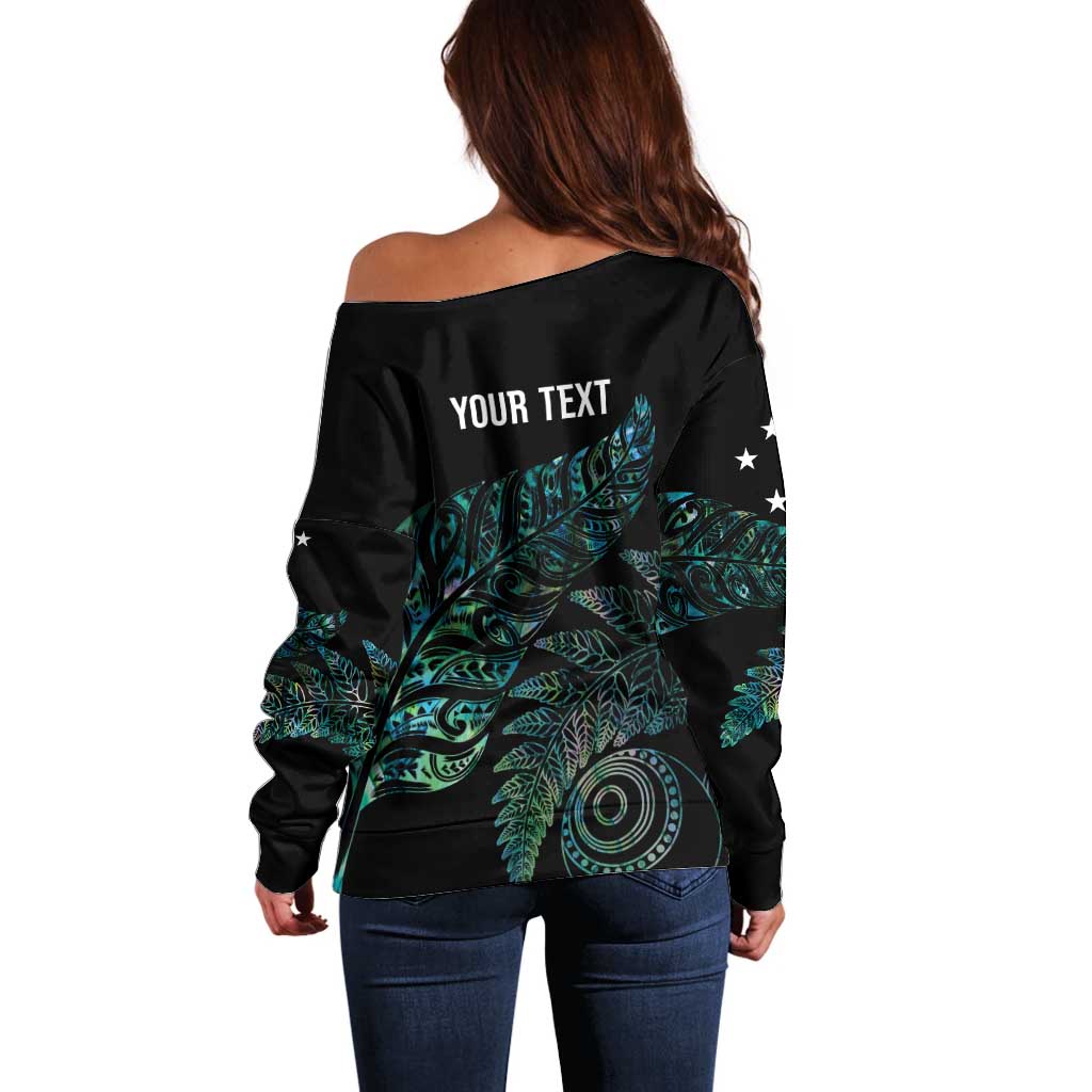 Aotearoa Personalized Lawn Bowls Maori Off Shoulder Sweater New Zealand Paua Shell Tribal Silver Fern - Aussie Hoodie