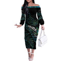 Aotearoa Personalized Lawn Bowls Maori Off The Shoulder Long Sleeve Dress New Zealand Paua Shell Tribal Silver Fern - undefined