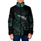 Aotearoa Personalized Lawn Bowls Maori Padded Jacket New Zealand Paua Shell Tribal Silver Fern - Aussie Hoodie