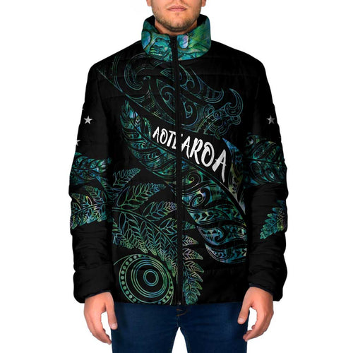 Aotearoa Personalized Lawn Bowls Maori Padded Jacket New Zealand Paua Shell Tribal Silver Fern - Aussie Hoodie