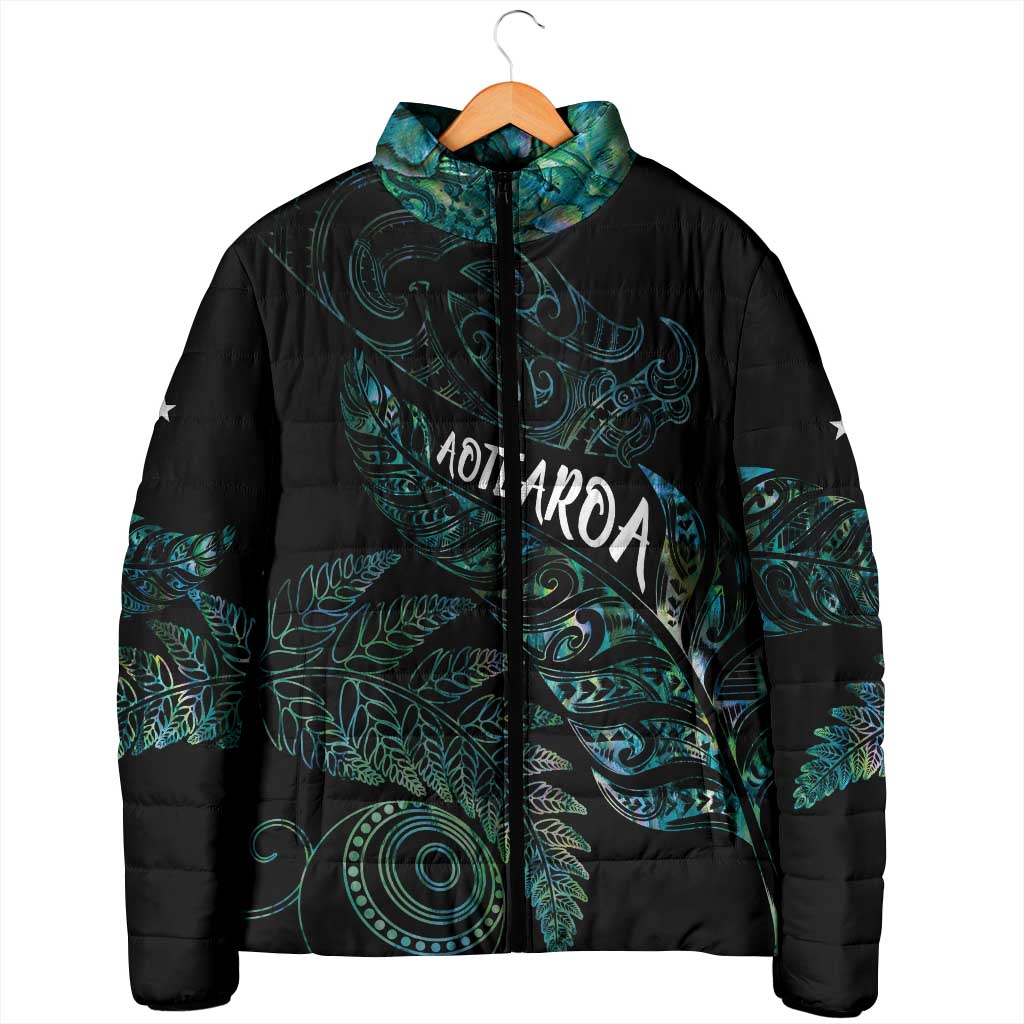 Aotearoa Personalized Lawn Bowls Maori Padded Jacket New Zealand Paua Shell Tribal Silver Fern - Aussie Hoodie