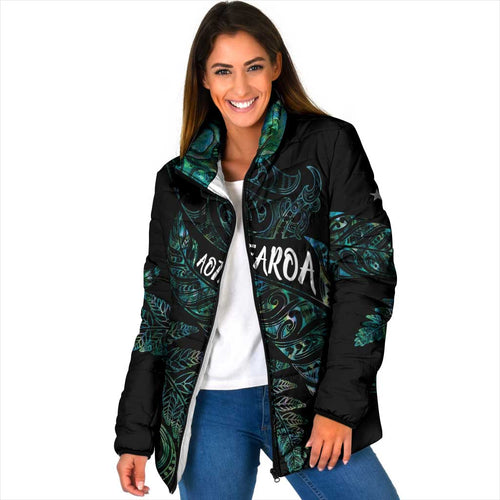 Aotearoa Personalized Lawn Bowls Maori Padded Jacket New Zealand Paua Shell Tribal Silver Fern - Aussie Hoodie