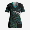 Aotearoa Personalized Lawn Bowls Maori Scrub Top New Zealand Paua Shell Tribal Silver Fern - Aussie Hoodie