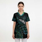 Aotearoa Personalized Lawn Bowls Maori Scrub Top New Zealand Paua Shell Tribal Silver Fern - Aussie Hoodie