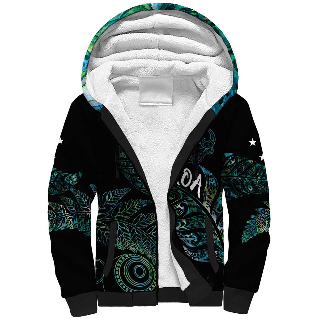 Aotearoa Personalized Lawn Bowls Maori Sherpa Hoodie New Zealand Paua Shell Tribal Silver Fern - Aussie Hoodie