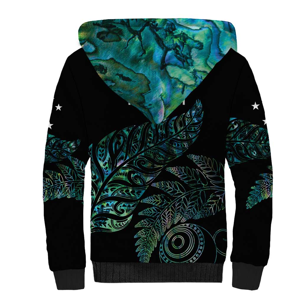 Aotearoa Personalized Lawn Bowls Maori Sherpa Hoodie New Zealand Paua Shell Tribal Silver Fern - Aussie Hoodie