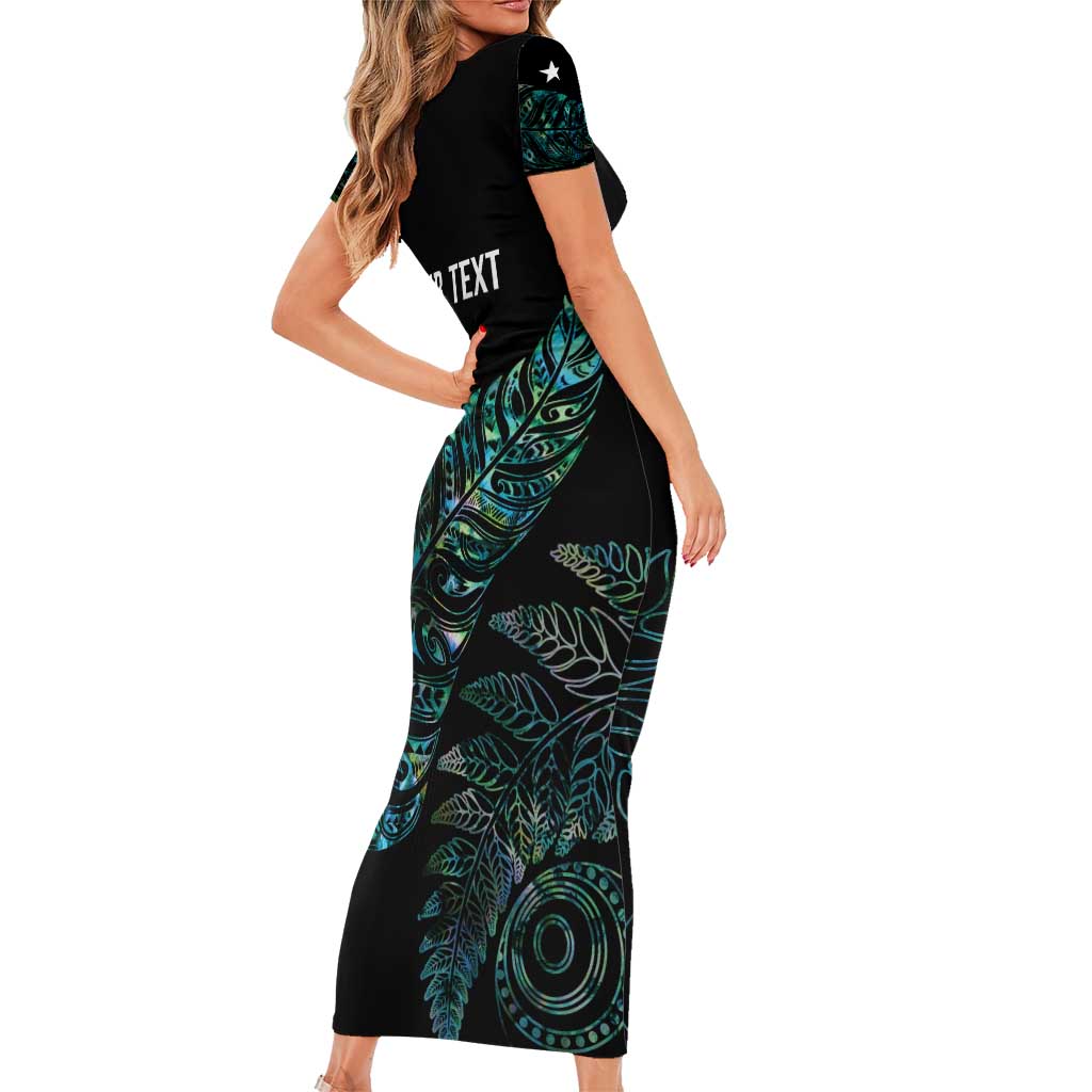 Aotearoa Personalized Lawn Bowls Maori Short Sleeve Bodycon Dress New Zealand Paua Shell Tribal Silver Fern - Aussie Hoodie