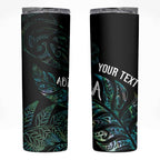 Aotearoa Personalized Lawn Bowls Maori Skinny Tumbler New Zealand Paua Shell Tribal Silver Fern - undefined