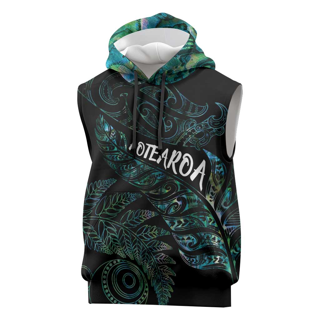 Aotearoa Personalized Lawn Bowls Maori Sleeveless Hoodie New Zealand Paua Shell Tribal Silver Fern - Aussie Hoodie
