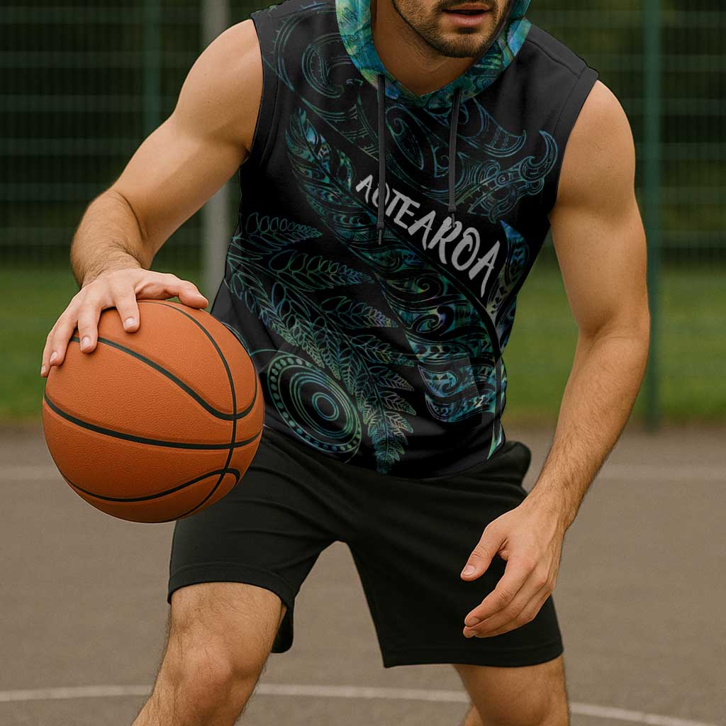 Aotearoa Personalized Lawn Bowls Maori Sleeveless Hoodie New Zealand Paua Shell Tribal Silver Fern - Aussie Hoodie