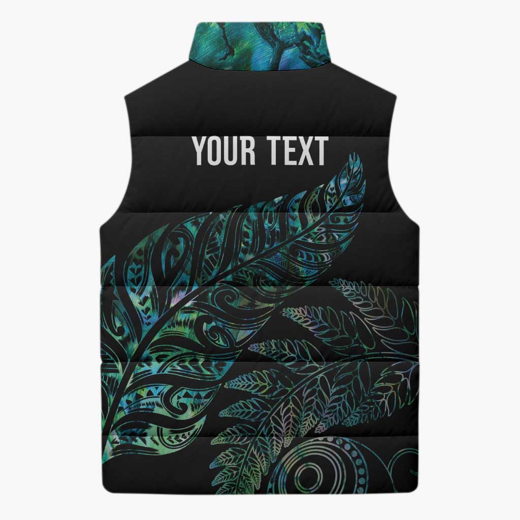 Aotearoa Personalized Lawn Bowls Maori Sleeveless Puffer Jacket New Zealand Paua Shell Tribal Silver Fern - Aussie Hoodie