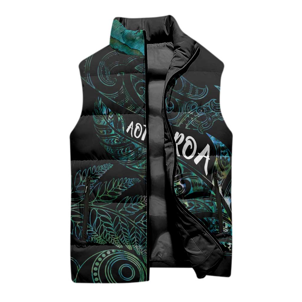 Aotearoa Personalized Lawn Bowls Maori Sleeveless Puffer Jacket New Zealand Paua Shell Tribal Silver Fern - Aussie Hoodie