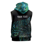 Aotearoa Personalized Lawn Bowls Maori Sleeveless Zip Hoodie New Zealand Paua Shell Tribal Silver Fern LT7