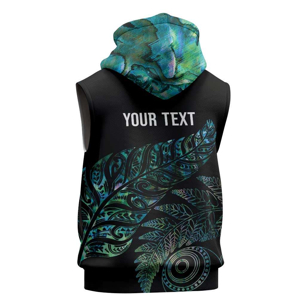 Aotearoa Personalized Lawn Bowls Maori Sleeveless Zip Hoodie New Zealand Paua Shell Tribal Silver Fern LT7