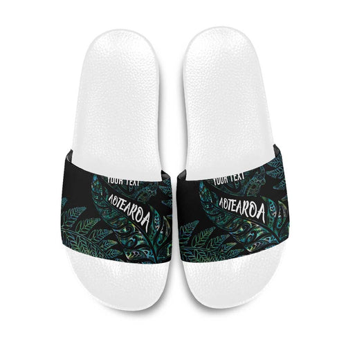 Aotearoa Personalized Lawn Bowls Maori Slide Sandals New Zealand Paua Shell Tribal Silver Fern - Aussie Hoodie